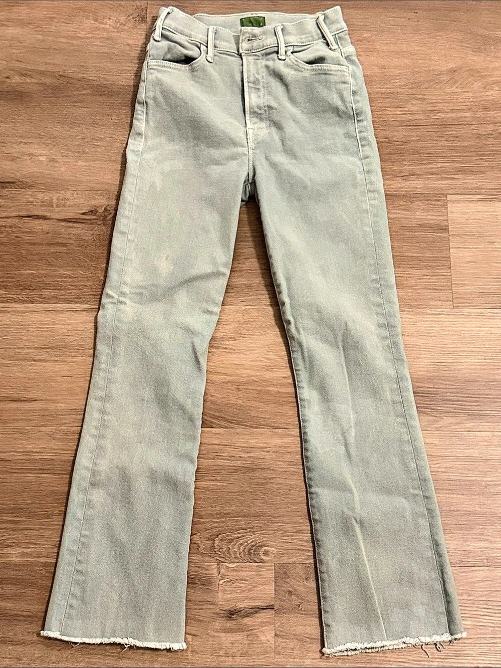 MOTHER The Hustler Ankle Fray Sage Green Skinny Jeans